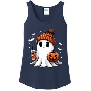 Cute Ghost Drinking Coffee Halloween Ghost Ice Coffee Women Long Sleeve Ladies Essential Tank