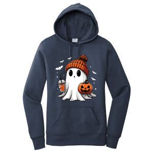 Cute Ghost Drinking Coffee Halloween Ghost Ice Coffee Women Long Sleeve Women's Pullover Hoodie