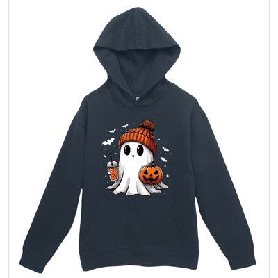 Cute Ghost Drinking Coffee Halloween Ghost Ice Coffee Women Long Sleeve Urban Pullover Hoodie