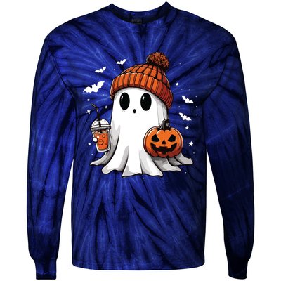 Cute Ghost Drinking Coffee Halloween Ghost Ice Coffee Women Long Sleeve Tie-Dye Long Sleeve Shirt