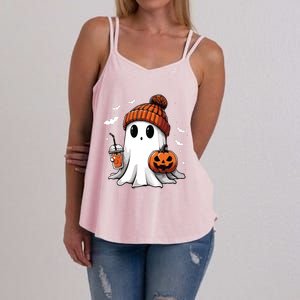 Cute Ghost Drinking Coffee Halloween Ghost Ice Coffee Women Long Sleeve Women's Strappy Tank