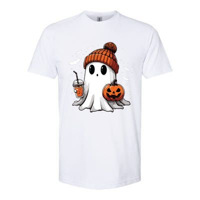 Cute Ghost Drinking Coffee Halloween Ghost Ice Coffee Women Long Sleeve Softstyle CVC T-Shirt