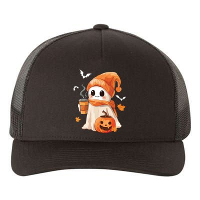 Cute Ghost Drinking Coffee Halloween Ghost Ice Coffee Women Yupoong Adult 5-Panel Trucker Hat