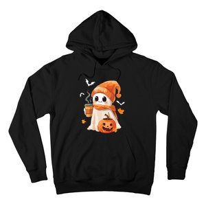 Cute Ghost Drinking Coffee Halloween Ghost Ice Coffee Women Hoodie