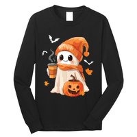 Cute Ghost Drinking Coffee Halloween Ghost Ice Coffee Women Long Sleeve Shirt