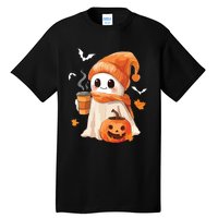 Cute Ghost Drinking Coffee Halloween Ghost Ice Coffee Women Tall T-Shirt