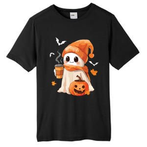 Cute Ghost Drinking Coffee Halloween Ghost Ice Coffee Women Tall Fusion ChromaSoft Performance T-Shirt