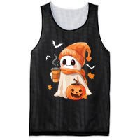 Cute Ghost Drinking Coffee Halloween Ghost Ice Coffee Women Mesh Reversible Basketball Jersey Tank