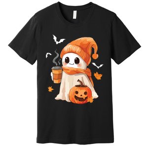 Cute Ghost Drinking Coffee Halloween Ghost Ice Coffee Women Premium T-Shirt