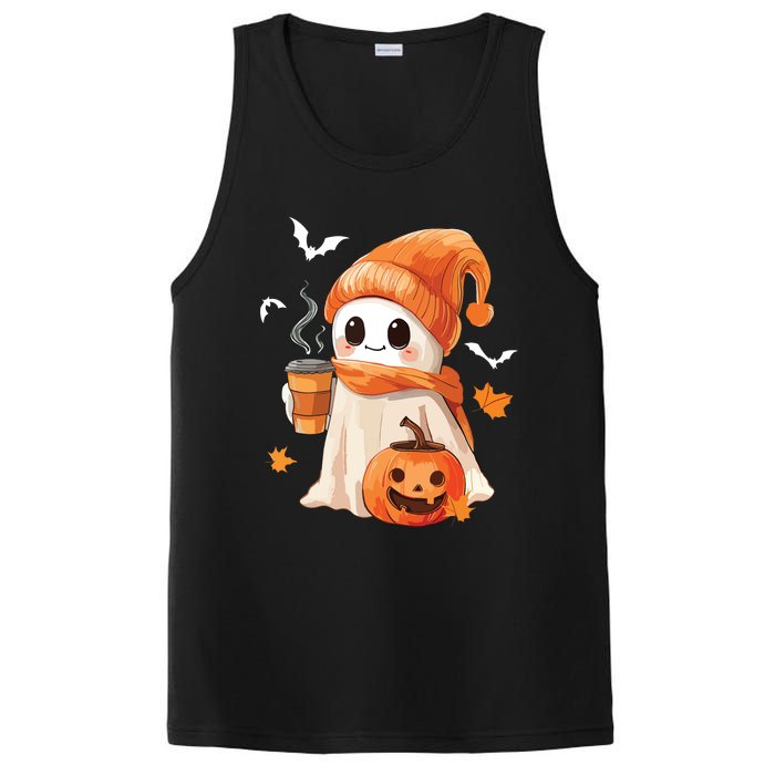 Cute Ghost Drinking Coffee Halloween Ghost Ice Coffee Women PosiCharge Competitor Tank