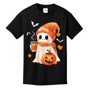 Cute Ghost Drinking Coffee Halloween Ghost Ice Coffee Women Kids T-Shirt