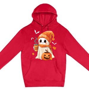 Cute Ghost Drinking Coffee Halloween Ghost Ice Coffee Women Premium Pullover Hoodie