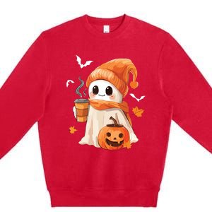 Cute Ghost Drinking Coffee Halloween Ghost Ice Coffee Women Premium Crewneck Sweatshirt