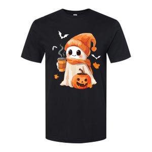 Cute Ghost Drinking Coffee Halloween Ghost Ice Coffee Women Softstyle CVC T-Shirt