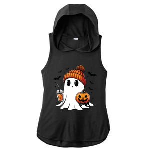 Cute Ghost Drinking Coffee Halloween Ghost Ice Coffee Ladies PosiCharge Tri-Blend Wicking Draft Hoodie Tank