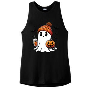 Cute Ghost Drinking Coffee Halloween Ghost Ice Coffee Ladies PosiCharge Tri-Blend Wicking Tank