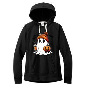 Cute Ghost Drinking Coffee Halloween Ghost Ice Coffee Women's Fleece Hoodie