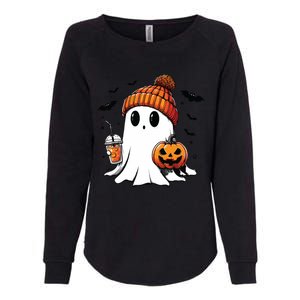 Cute Ghost Drinking Coffee Halloween Ghost Ice Coffee Womens California Wash Sweatshirt