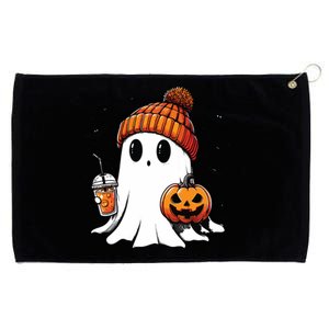 Cute Ghost Drinking Coffee Halloween Ghost Ice Coffee Grommeted Golf Towel