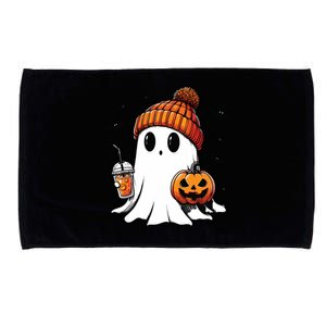 Cute Ghost Drinking Coffee Halloween Ghost Ice Coffee Microfiber Hand Towel