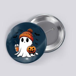 Cute Ghost Drinking Coffee Halloween Ghost Ice Coffee Button