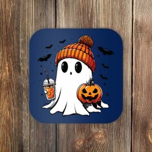 Cute Ghost Drinking Coffee Halloween Ghost Ice Coffee Coaster