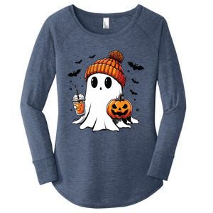 Cute Ghost Drinking Coffee Halloween Ghost Ice Coffee Women's Perfect Tri Tunic Long Sleeve Shirt