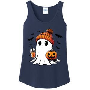 Cute Ghost Drinking Coffee Halloween Ghost Ice Coffee Ladies Essential Tank