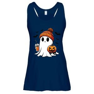 Cute Ghost Drinking Coffee Halloween Ghost Ice Coffee Ladies Essential Flowy Tank