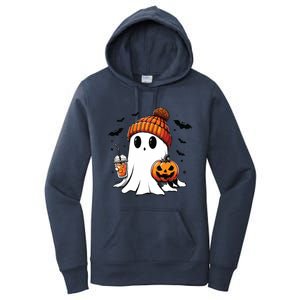 Cute Ghost Drinking Coffee Halloween Ghost Ice Coffee Women's Pullover Hoodie