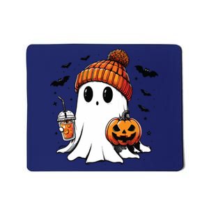 Cute Ghost Drinking Coffee Halloween Ghost Ice Coffee Mousepad