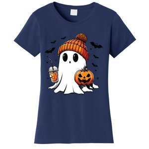 Cute Ghost Drinking Coffee Halloween Ghost Ice Coffee Women's T-Shirt