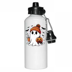 Cute Ghost Drinking Coffee Halloween Ghost Ice Coffee Aluminum Water Bottle