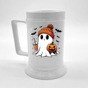 Cute Ghost Drinking Coffee Halloween Ghost Ice Coffee Beer Stein