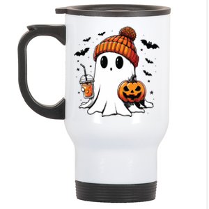 Cute Ghost Drinking Coffee Halloween Ghost Ice Coffee Stainless Steel Travel Mug