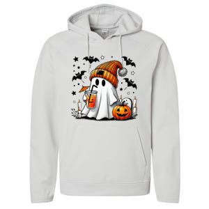 Cute Ghost Drinking Coffee Halloween Ghost Coffee Performance Fleece Hoodie