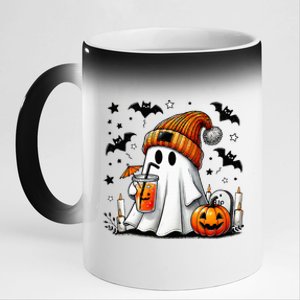 Cute Ghost Drinking Coffee Halloween Ghost Coffee 11oz Black Color Changing Mug