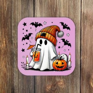 Cute Ghost Drinking Coffee Halloween Ghost Coffee Coaster