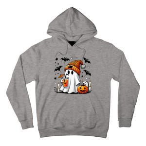 Cute Ghost Drinking Coffee Halloween Ghost Coffee Tall Hoodie