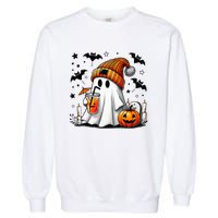 Cute Ghost Drinking Coffee Halloween Ghost Coffee Garment-Dyed Sweatshirt