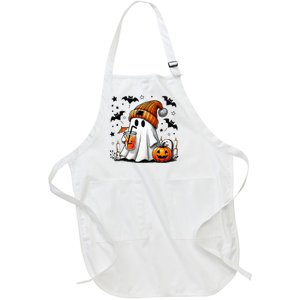 Cute Ghost Drinking Coffee Halloween Ghost Coffee Full-Length Apron With Pockets