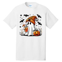 Cute Ghost Drinking Coffee Halloween Ghost Coffee Tall T-Shirt