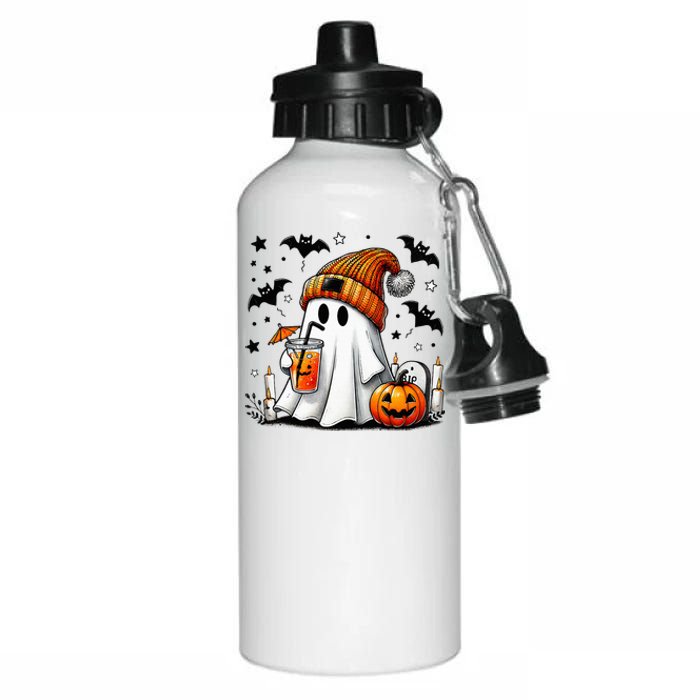 Cute Ghost Drinking Coffee Halloween Ghost Coffee Aluminum Water Bottle