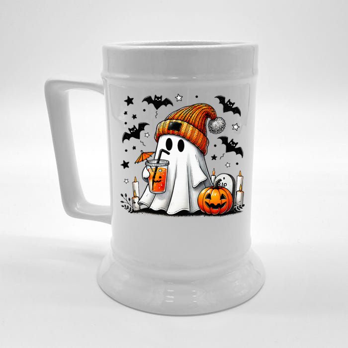 Cute Ghost Drinking Coffee Halloween Ghost Coffee Beer Stein