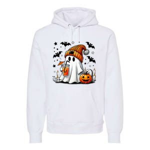 Cute Ghost Drinking Coffee Halloween Ghost Coffee Premium Hoodie