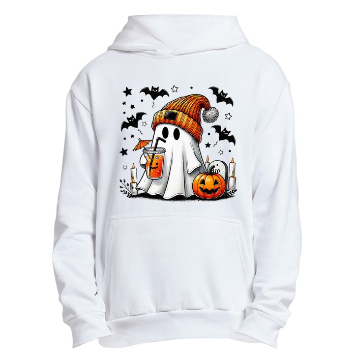 Cute Ghost Drinking Coffee Halloween Ghost Coffee Urban Pullover Hoodie