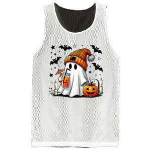 Cute Ghost Drinking Coffee Halloween Ghost Coffee Mesh Reversible Basketball Jersey Tank