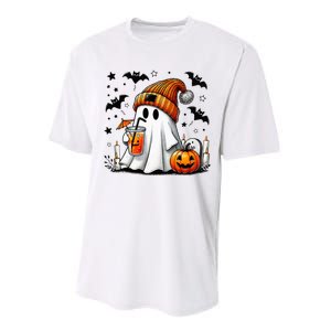 Cute Ghost Drinking Coffee Halloween Ghost Coffee Performance Sprint T-Shirt