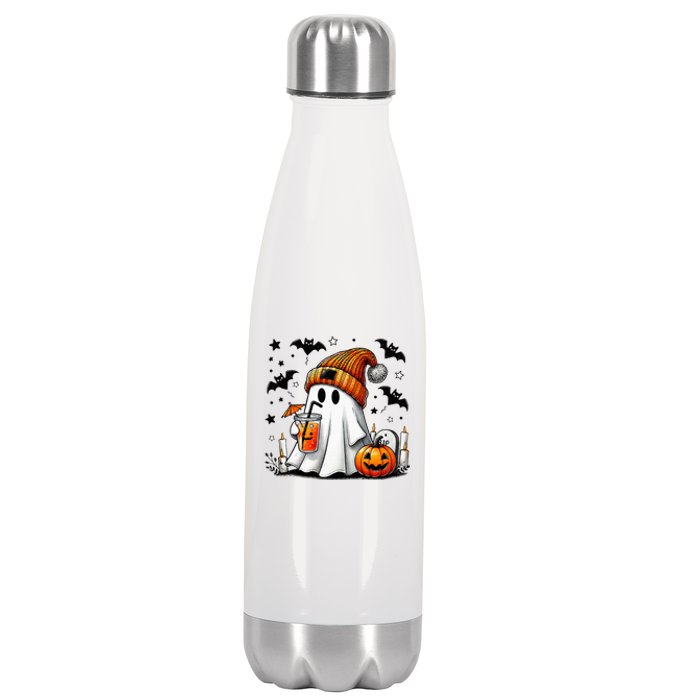 Cute Ghost Drinking Coffee Halloween Ghost Coffee Stainless Steel Insulated Water Bottle