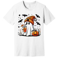 Cute Ghost Drinking Coffee Halloween Ghost Coffee Premium T-Shirt